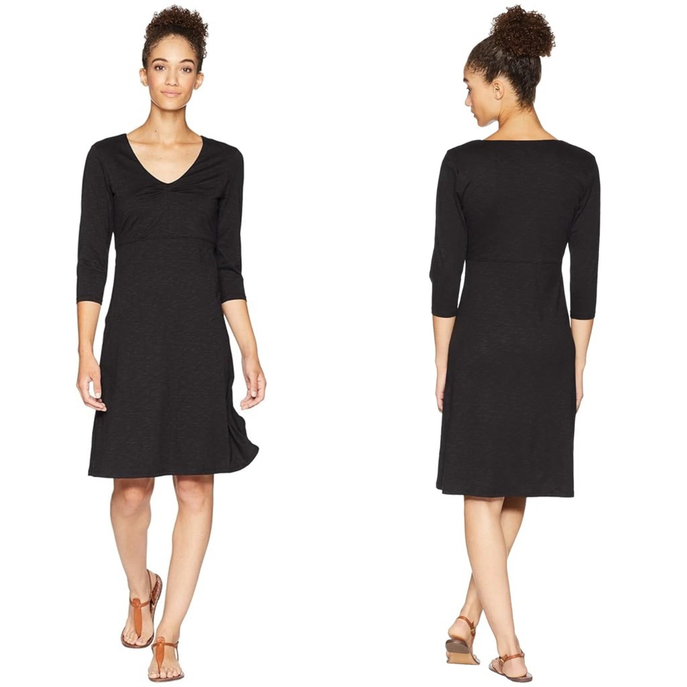 Horny Toad Black Tencel Organic Cotton V-Neck A-Line Dress Women's Medium 3/4 Sl